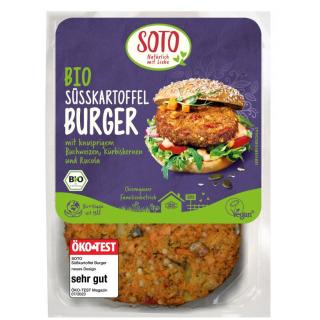 Süßkartoffel-Burger mit knusprigem Buchweizen, Kürbiskernen und Rucola