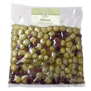 -GV-  1 kg   Oliven-Mix mit gefüllten Oliven mariniert