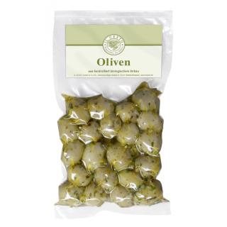 Griech. Oliven grün o Stein, mariniert ohne Knob.