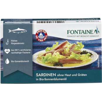 Sardinen ohne Haut + Gräten in Sonnenblumenöl , 120g