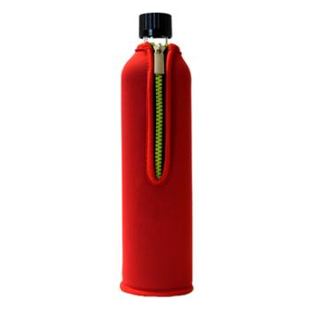 Glasflasche mit Neoprenbezug rot , 500ml